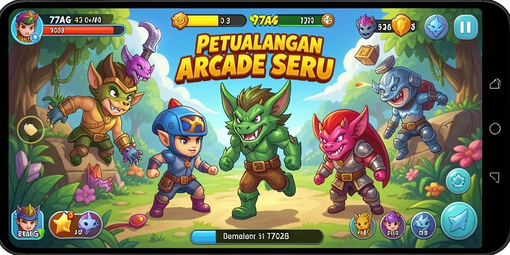Gameplay seru dalam 77AG menampilkan aksi arcade yang mengasyikkan.