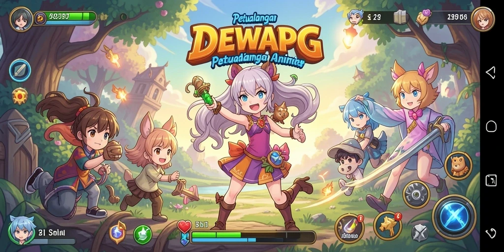 Tampilan gameplay seru dan karakter anime ikonik dalam DEWAPG.