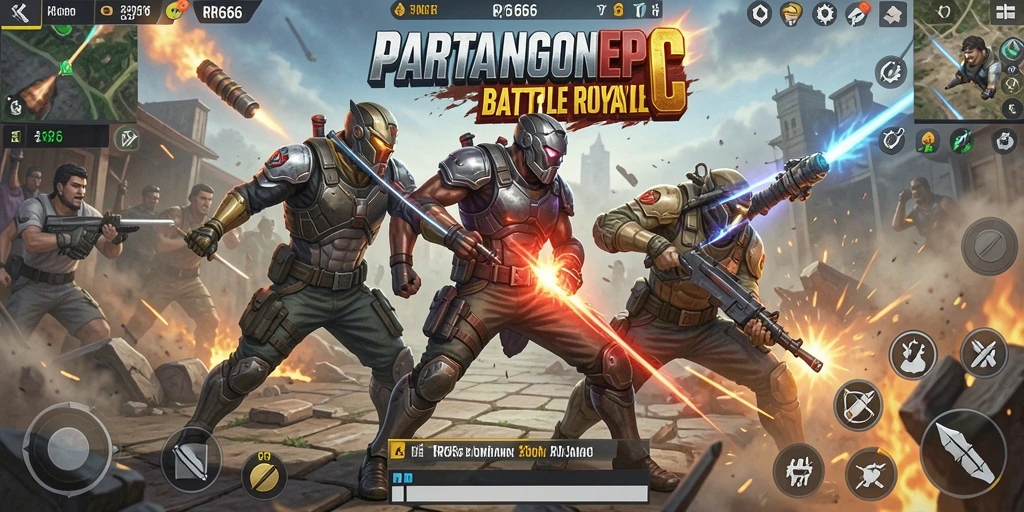 Screenshot gameplay <strong>RR666</strong> menampilkan pertempuran intens dalam mode Battle Royale.